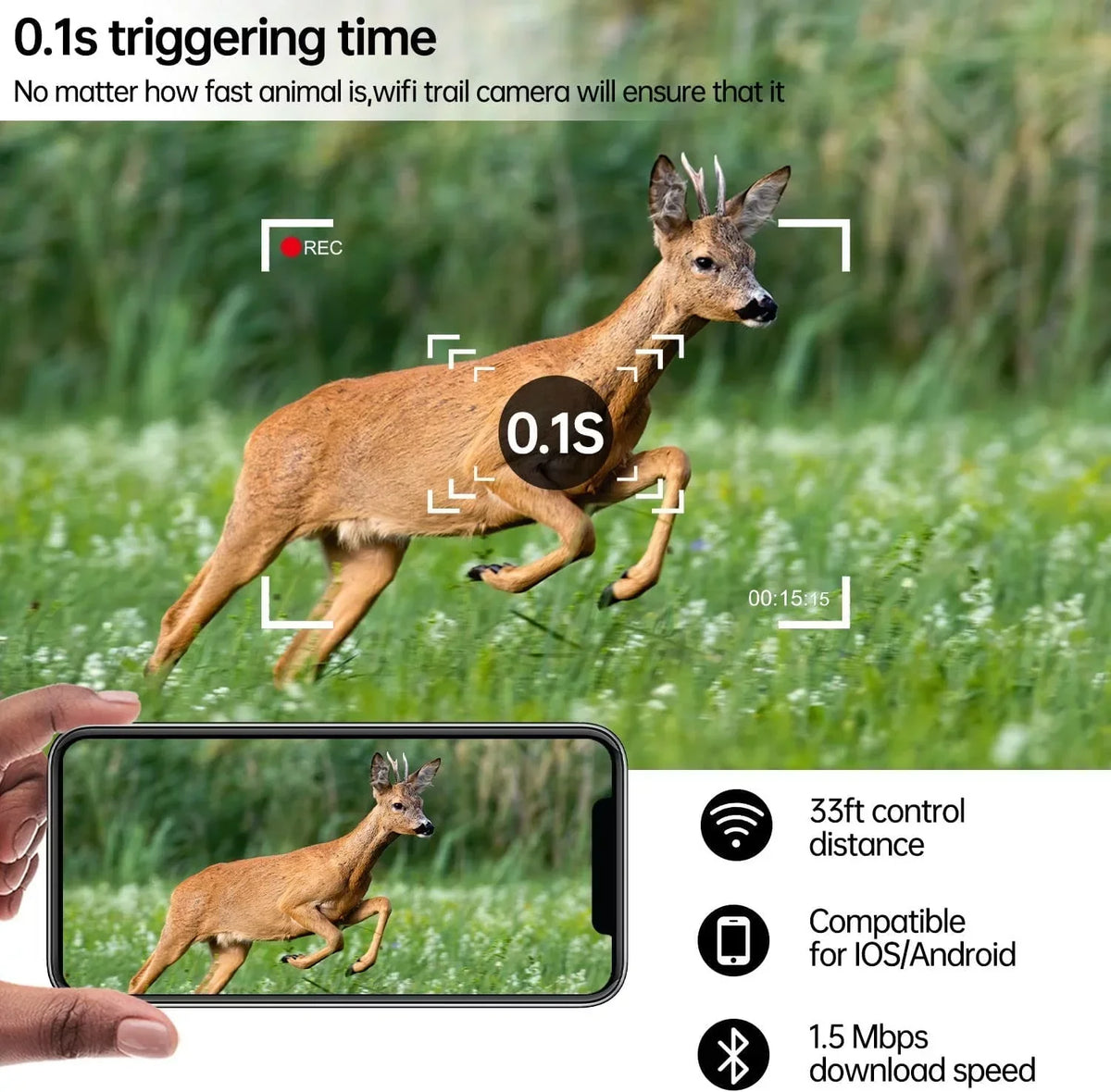 CAMPARK WiFi Trail Camera 20MP 1296P Hunting Game Camera Bluetooth 120° Motion Activated IP66 Waterproof with 850nm Night Vision Trail Cam for Wildlife Monitoring