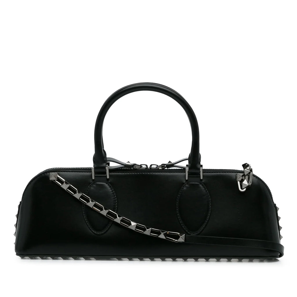 Pre-Owned Authenticated Valentino Rockstud East West Satchel Calf Leather Black Unisex (Good)