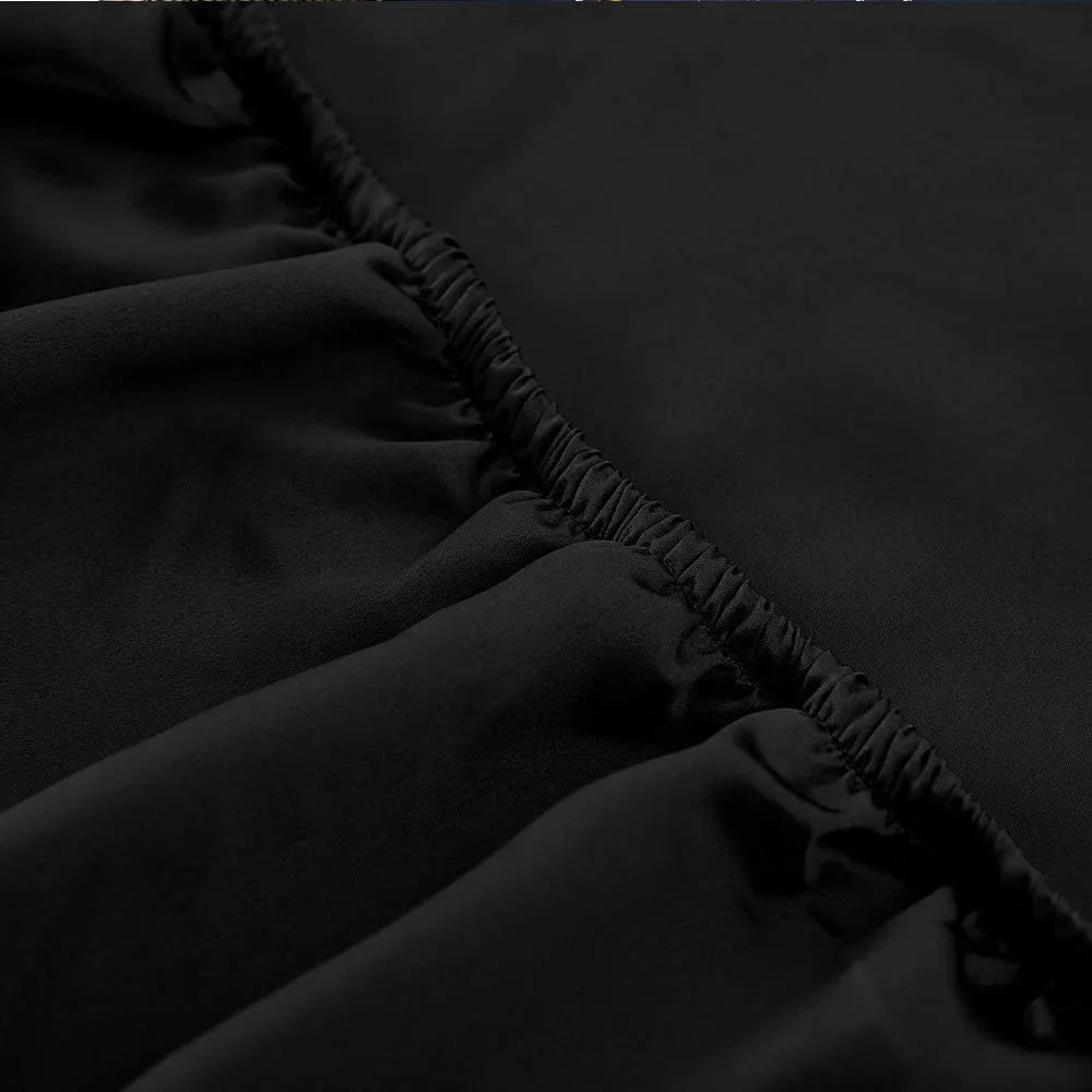 HAOFEI Luxury Mulberry Silk Fitted Sheet 19 Momme Seamless, Queen, Black