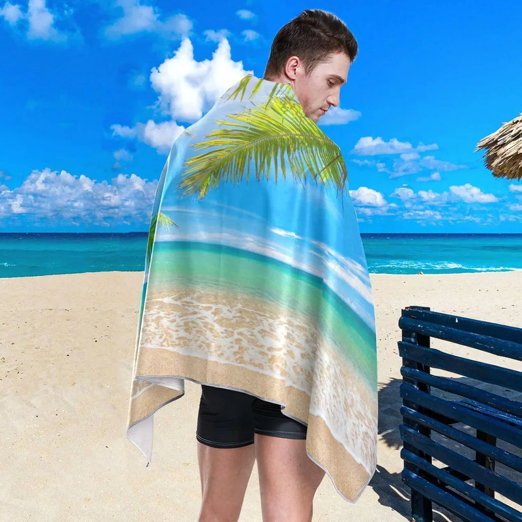 Bestwell Summer Tropical Palm Beach Beach Towel Oversized Towel Blanket, Thin Lightweight Microfiber Sand Free Quick Dry Towel, 30”X60” Multipurpose Pool Bath Yoga Swim Shower Towel