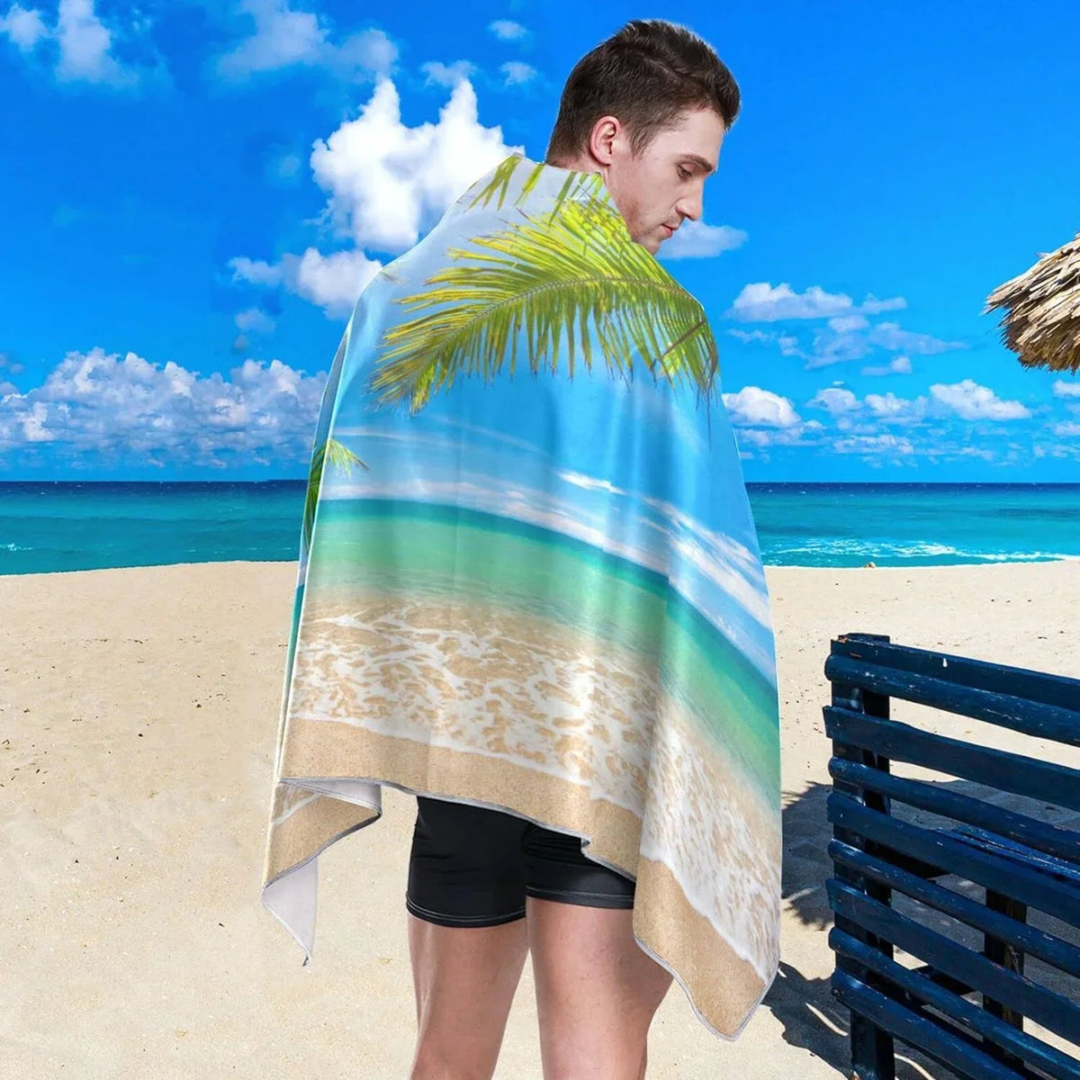 Bestwell Summer Tropical Palm Beach Beach Towel Oversized Towel Blanket, Thin Lightweight Microfiber Sand Free Quick Dry Towel, 30”X60” Multipurpose Pool Bath Yoga Swim Shower Towel