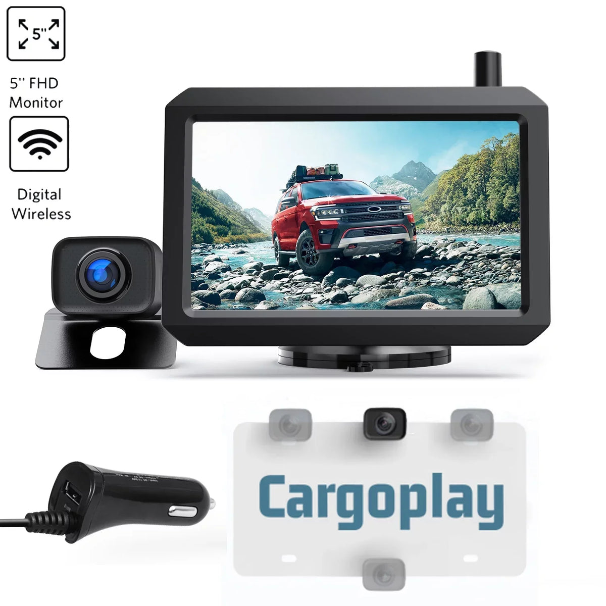 Digital Wireless Rear View Camera with 5″ HD Monitor, Wireless Backup Camera System Waterproof Reverse Camera for Trucks Under 33FT