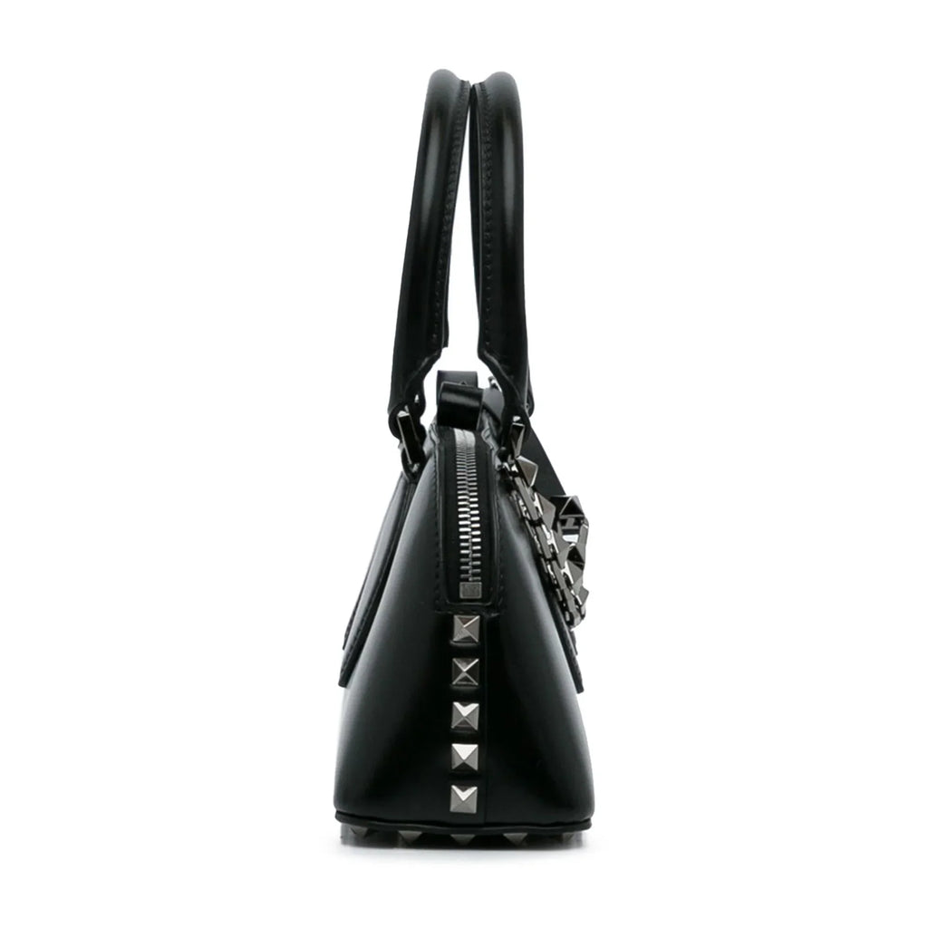 Pre-Owned Authenticated Valentino Rockstud East West Satchel Calf Leather Black Unisex (Good)