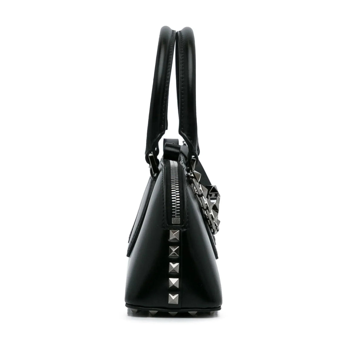 Pre-Owned Authenticated Valentino Rockstud East West Satchel Calf Leather Black Unisex (Good)
