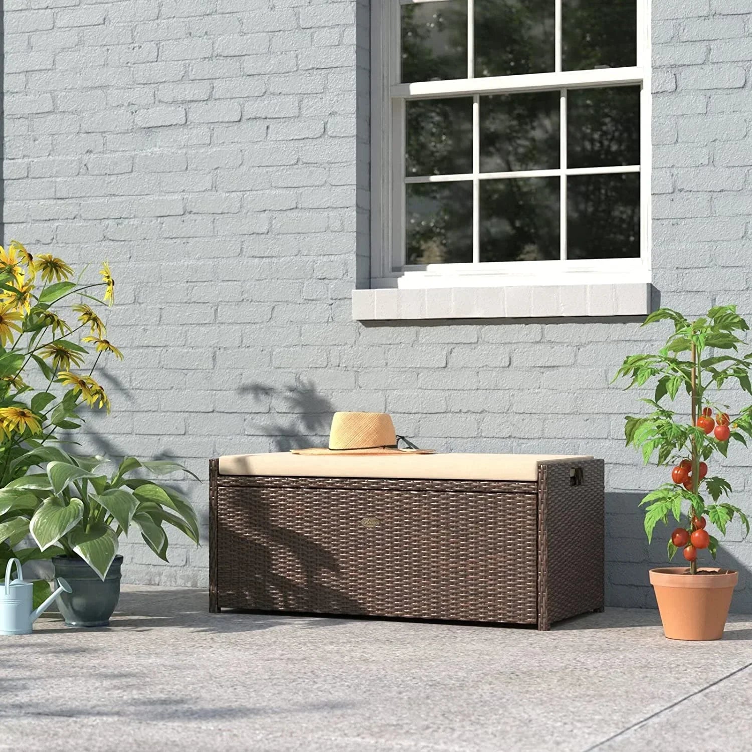 xrboomlife Deck Box w/Seat Cushion 60 Gallon Outdoor Patio  Bench Shed Cabinet Container  Pools Yard Tools Porch Backyard