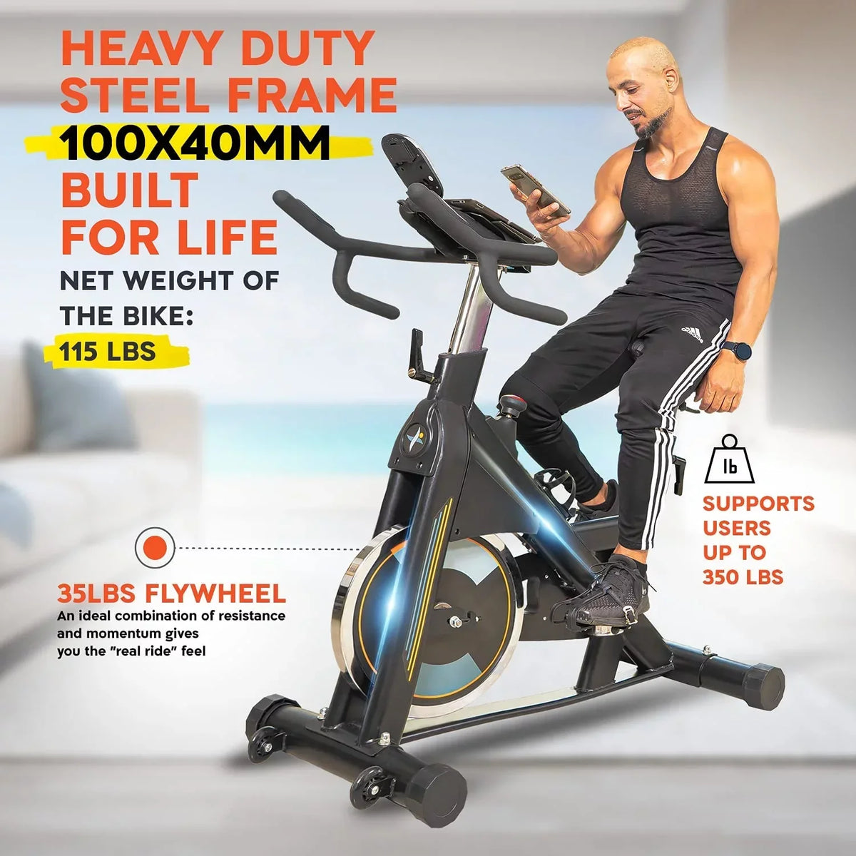 Gymnastics Power indoor exercise bike, commercial Build with magnetic resistance and dumbbells, stationary bike 350 lbs capacity