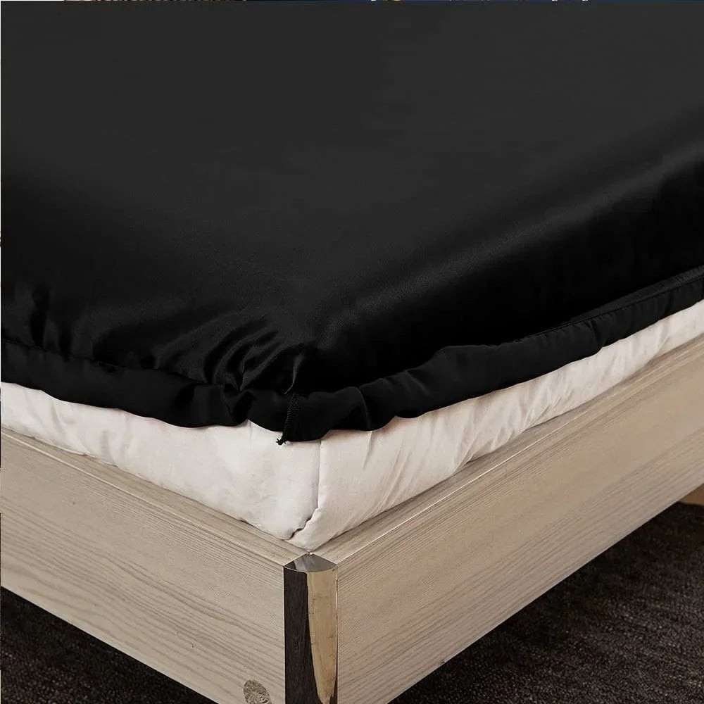 HAOFEI Luxury Mulberry Silk Fitted Sheet 19 Momme Seamless, Queen, Black