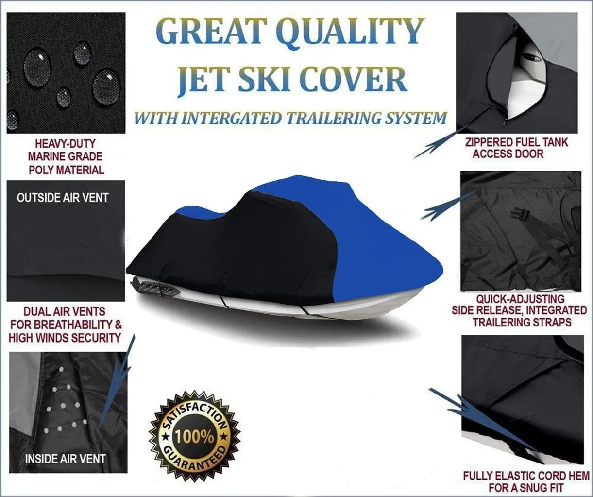 BLACK / BLUE HEAVY-DUTY, PWC 600D JET SKI Cover Compatible for Sea Doo Sea-Doo Bombardier RXT-X 260 2010 2011 2012 2013 2014 2015