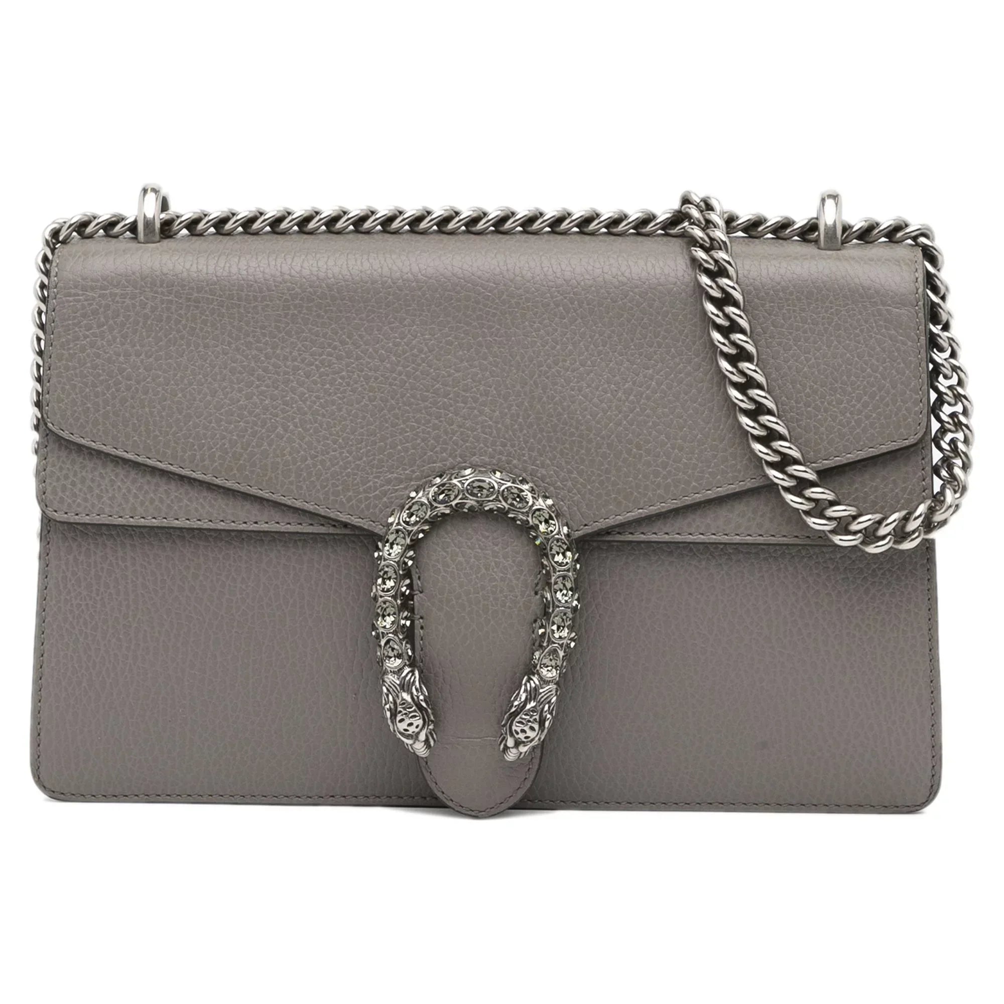 Pre-Owned Authenticated Gucci Small Dionysus Shoulder Bag Calf Leather Gray Unisex (Good)