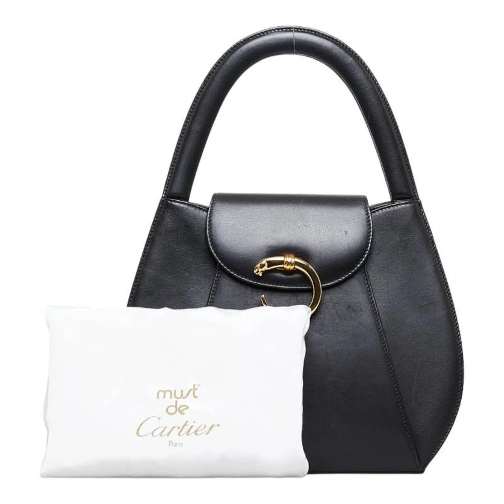 Pre-Owned Cartier Panthère handbag black gold leather ladies CARTIER (Good)