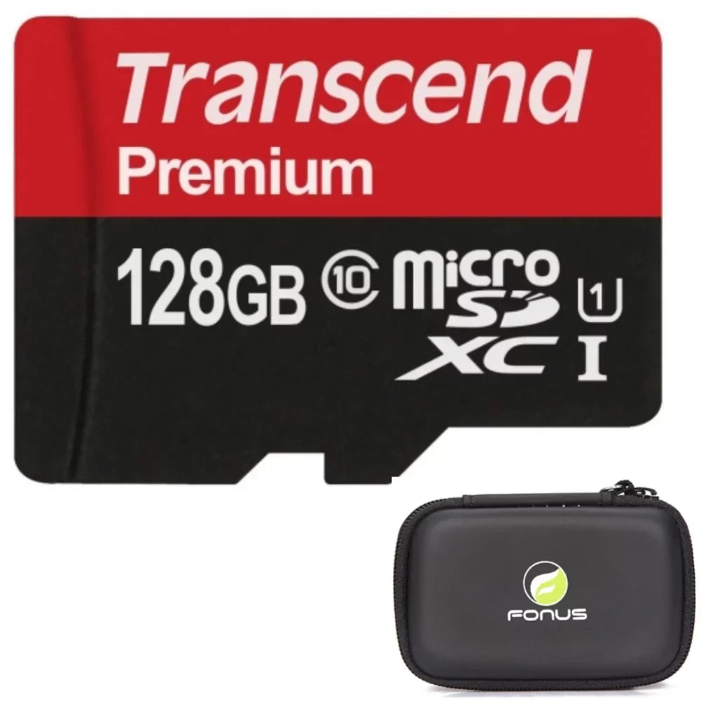 128GB Memory Card with Zipper Case (Not a phone case) - Transcend High Speed MicroSD Class 10 MicroSDXC Compatible for Lenovo Tab M10 Plus 10.3 - LG K7, Q6, V10, K10,K30, Velvet, K8X, G3 - V2Z