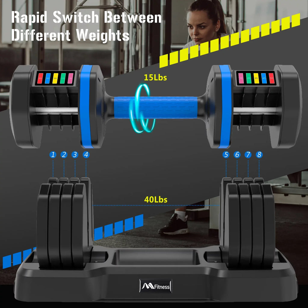 Adrinfly Adjustable Dumbbell - 55lb x2 Dumbbell Set of 2 with Anti-Slip Handle, Fast Adjust Weight by Turning Handle with Tray, Exercise Fitness Dumbbell Suitable for Full Body Workout