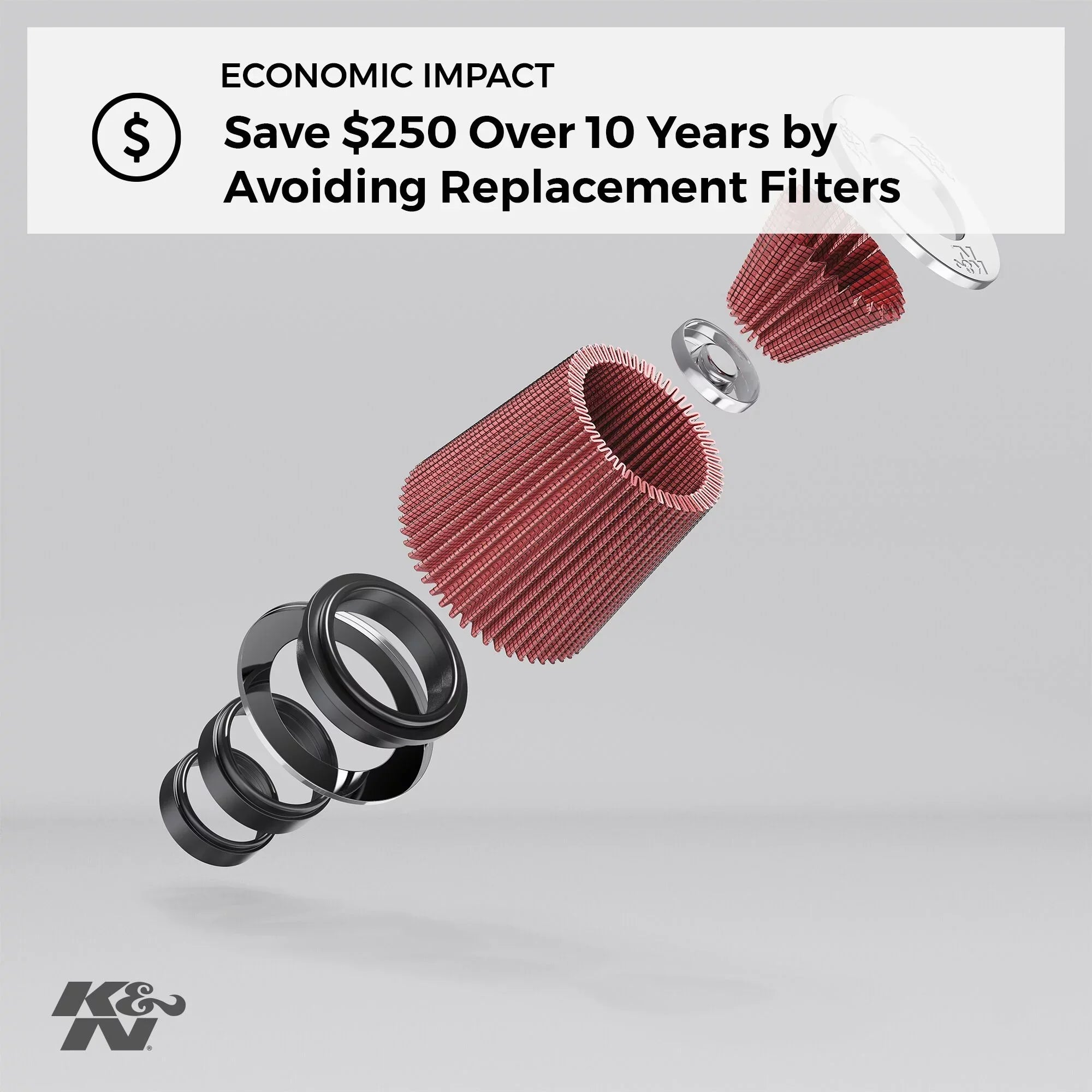 K&N Universal Clamp-On Air Filter: High Performance, Premium, Washable, Replacement Filter: Flange Diameter: 3.125 In, Filter Height: 6 In, Flange Length: 0.75 In, Shape: Round Tapered, RU-3250