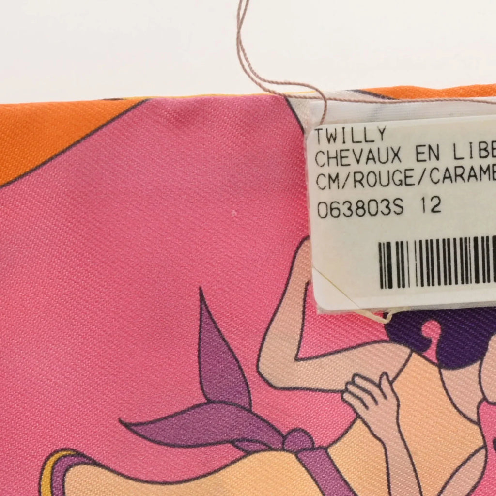 Pre-Owned HERMES Twilly Carres Volants Orange/Rose/Mauve - Women's 100% Silk Scarf Muffler (Like New)