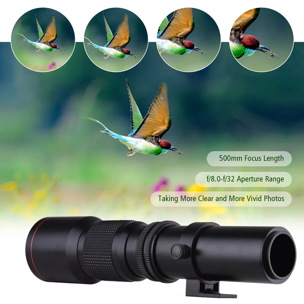 Aibecy 500mm F/8.0-32 Multi Coated Super Telephoto Lens Manual Zoom + T-Mount to NEX E-Mount Adapter Ring Kit Replacement for Sony A9 A7 A7R A7S A5000 A6000 A6500 NEX-7 NEX-5 NEX-6 Cameras
