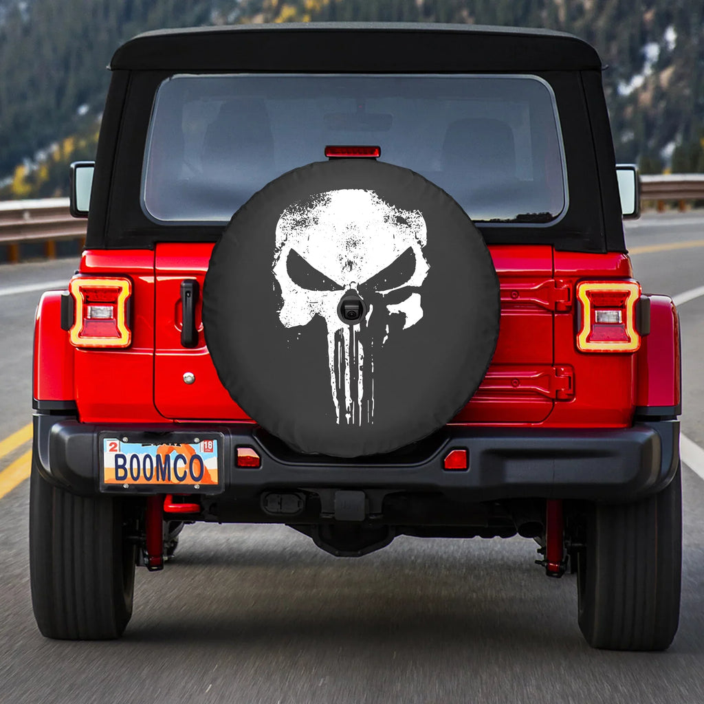 Boomerang - 32" Soft JL Tire Cover for Jeep JL Wrangler (w/ back-up camera) (2018-2020) - Sport & Sahara - Distressed Punisher Skull