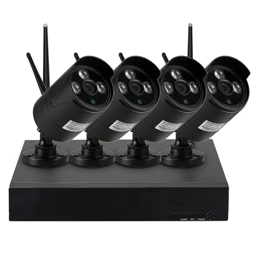 Radirus Wireless CCTV System, 4pcs 1.0MP WiFi IP Camera, 4CH 1080P NVR Kit, Phone Control