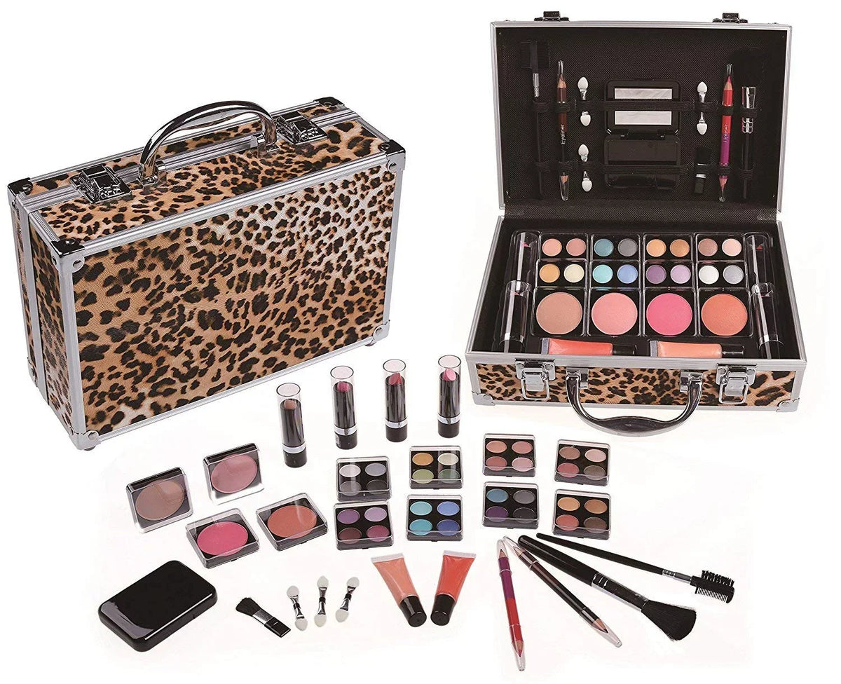Cameo Cosmetics Premium 51pc Beauty Make Up Set w/ Aluminum Leopard Case