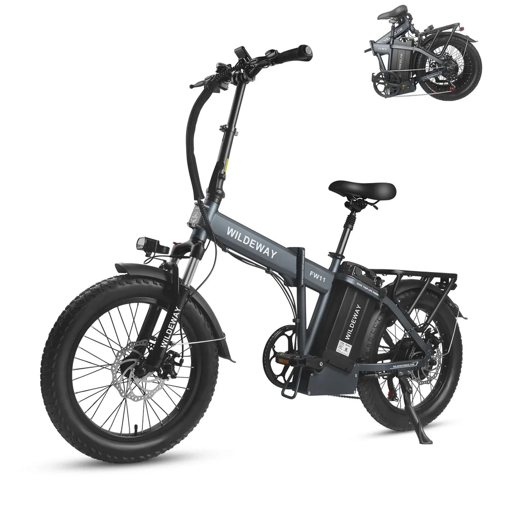 Wildeway Folding Electric Bicycle for Adults ,750w Motor，48v 32ah Removable Battery , 7 Speeds, 20×3.0 Fat Tire Snow Mountain Beach City Ebike
