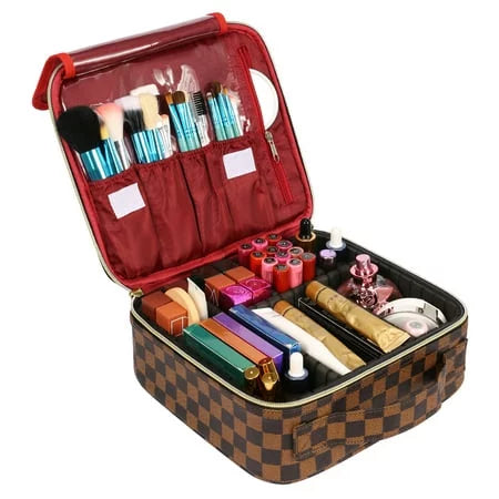 ZBH Travel Makeup Train Case Make Up Cosmetic Organizer Bag Makeup Tool Storage with Adjustable Compartments for Women Makeup Brush Toiletry Jewelry Digital Accessories
