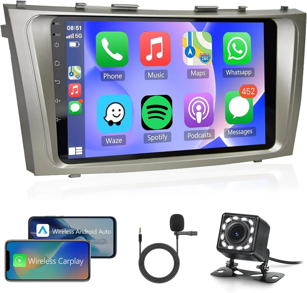 THONZER 2G+32G  Carplay Android Car Stereo for Toyota Camry 2006-2011, 9 Inch Touch Screen Android Auto Car Radio Bluetooth GPS Navigation WiFi SWC FM USB Camry Radio + Backup Camera