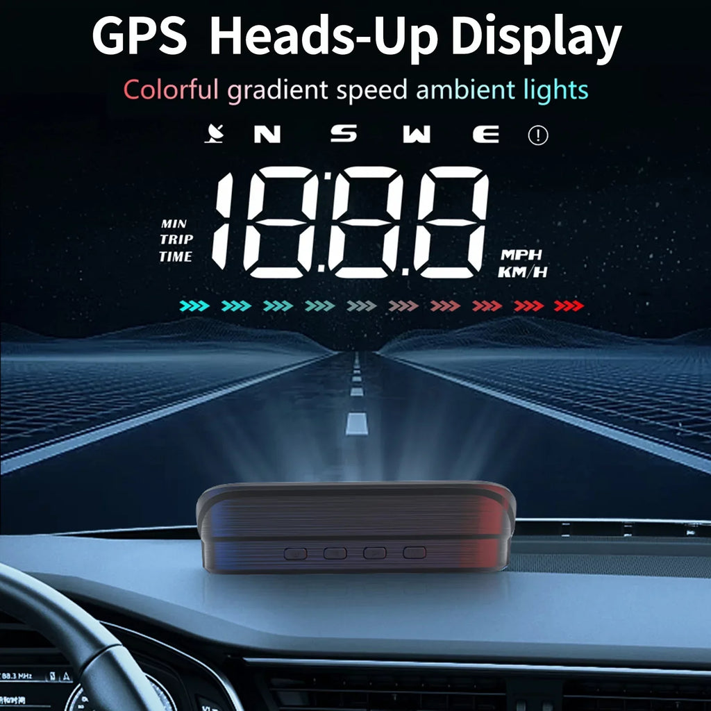 Apexeon Heads-Up Display GPS Speedometer for Car, Digital Speed & Direction, Travel Time, Distance, Ambient Light, Over-Speed Alert