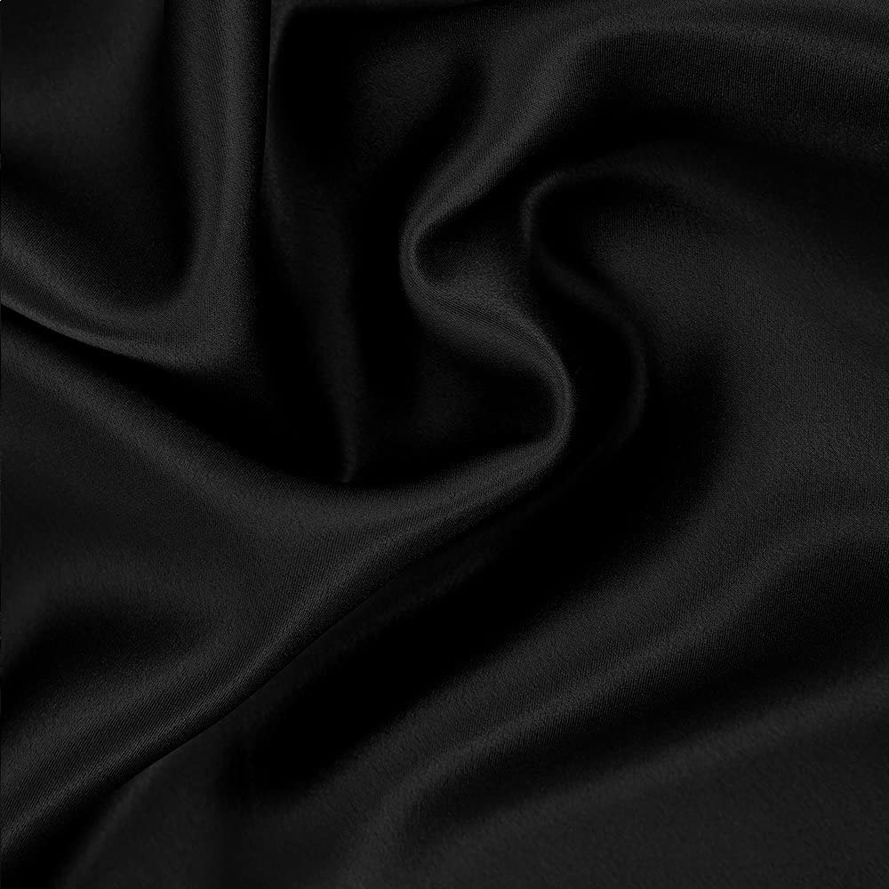 HAOFEI Luxury Mulberry Silk Fitted Sheet 19 Momme Seamless, Queen, Black