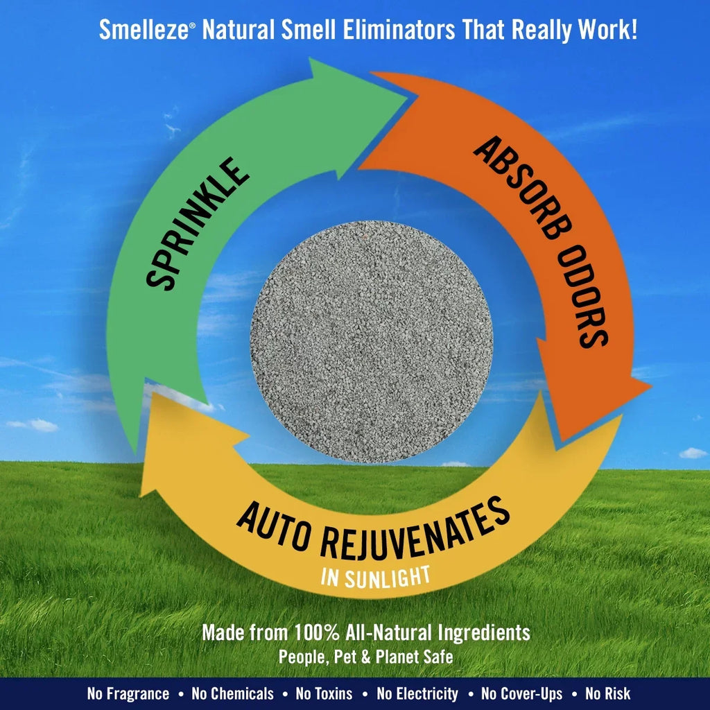 SMELLEZE Eco Cat Litter Odor Removal Additive: 50 lb. Granules Get Poop & Pee Stench Out Safely