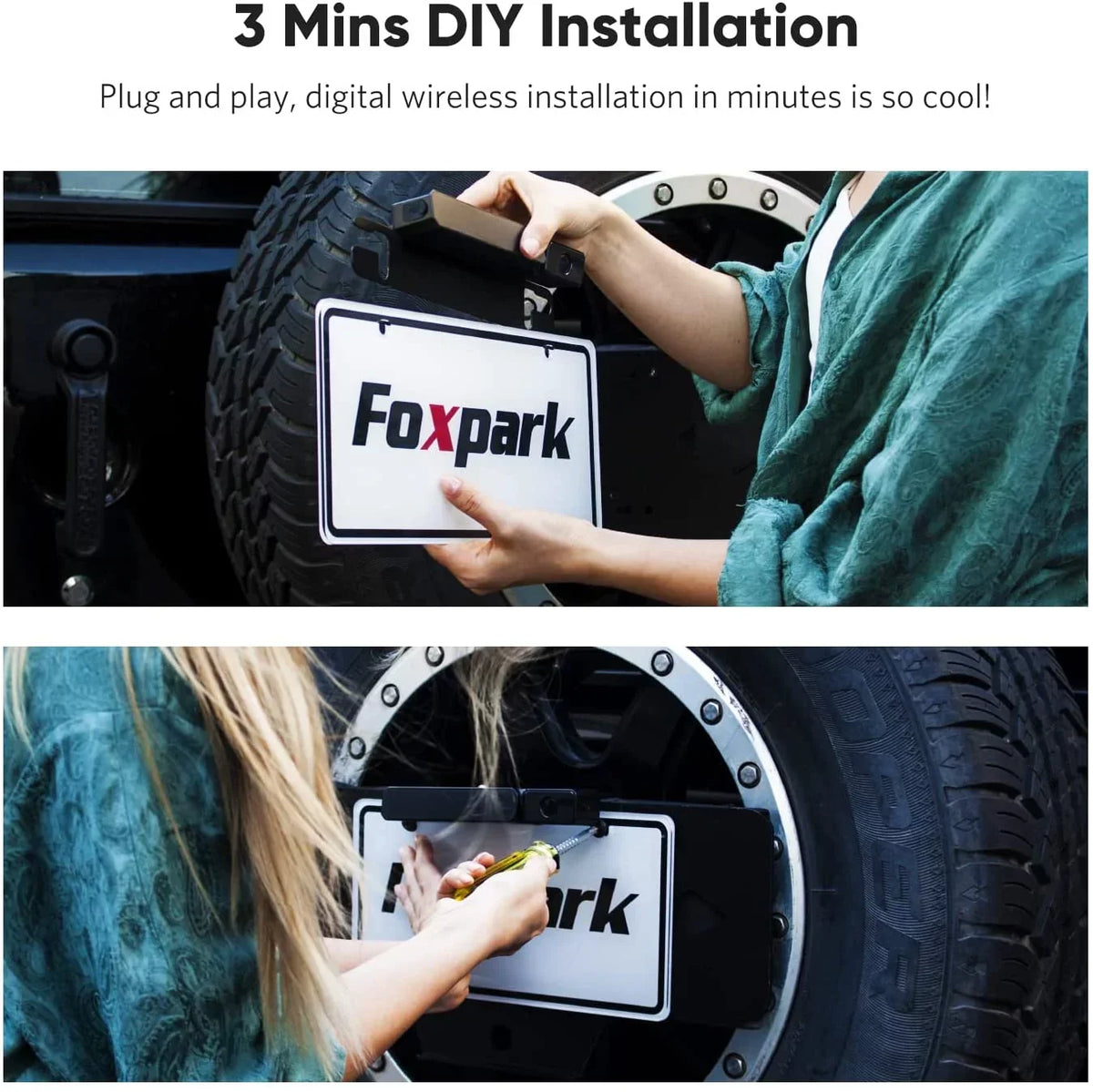 Foxpark Solar RV Backup Camera Reverse Camera with Dual Camera for Campervans, 1080P Rear View Back Up Dual Camera System for Five-Wheeled Trailer Motorhome