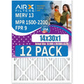 14x30x1 Air Filter MERV 13 Rating, 12 Pack of Furnace Filters Comparable to MPR 1500 - 2200 & FPR 9 - Made in USA by AIRX FILTERS WICKED CLEAN AIR.